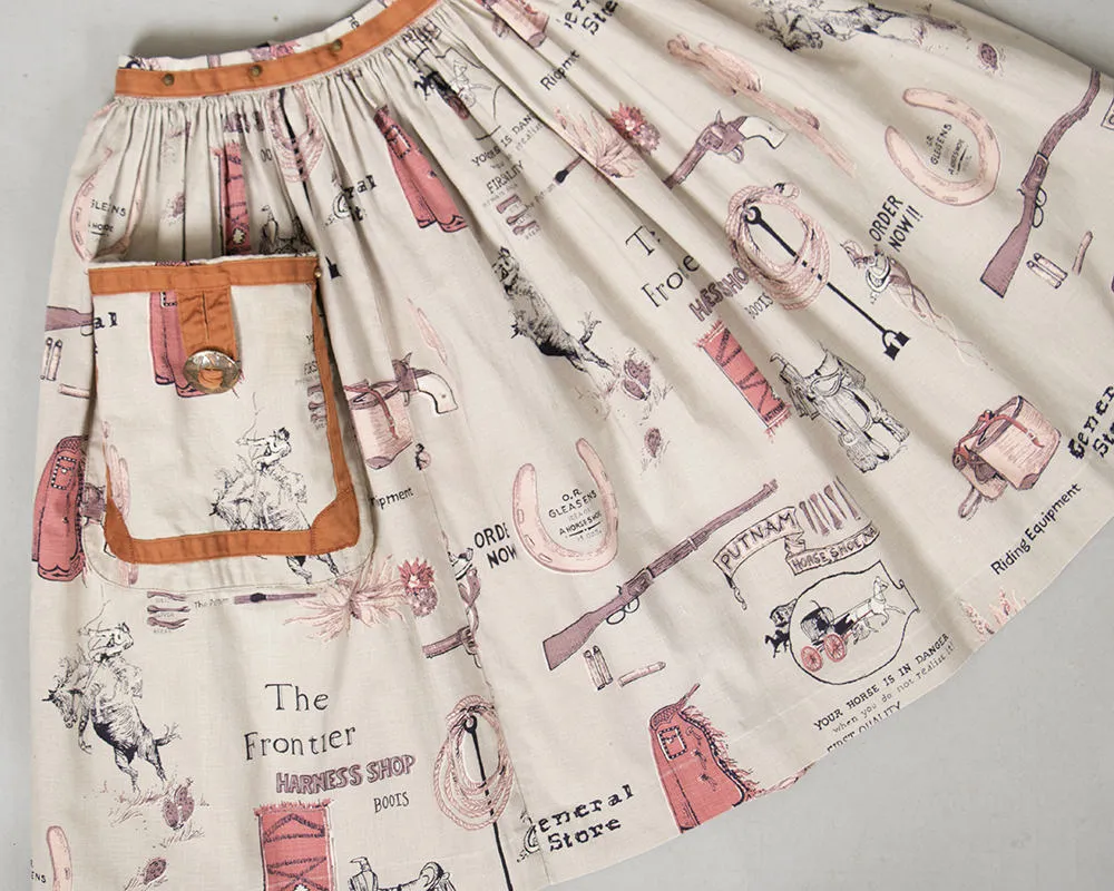 💐 SPRING CLEAROUT 💐 1950s Wild West Novelty Print Skirt | small