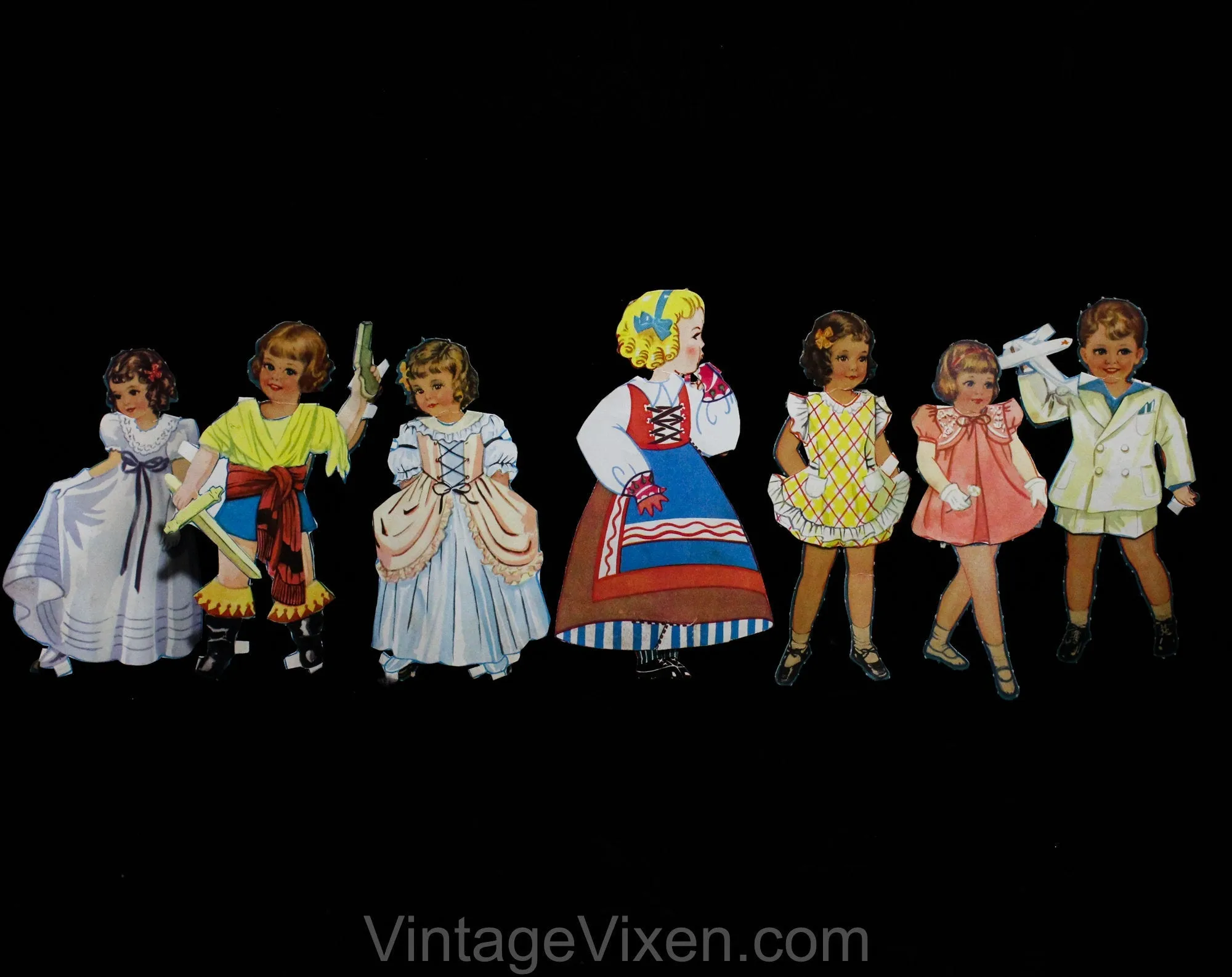 1930s 40s Paper Doll Large Lot - 66 Pcs - Babies Kids Boys Hollywood Girls - Inuit Native American Pirate Pilot Far East Kimono Costume