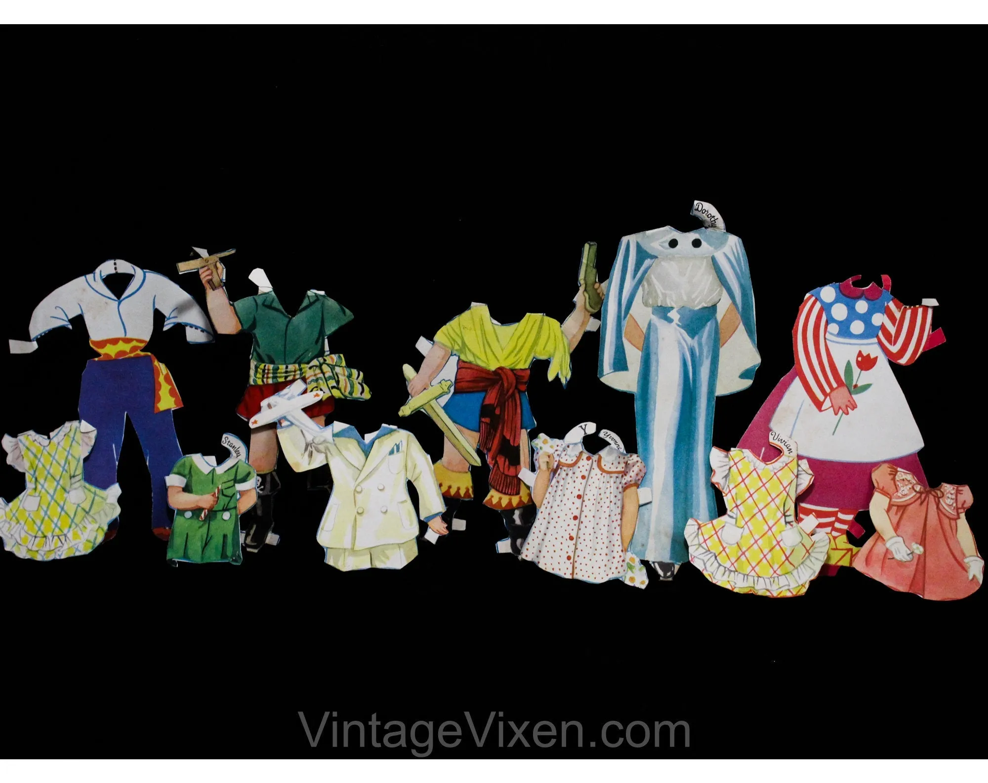 1930s 40s Paper Doll Large Lot - 66 Pcs - Babies Kids Boys Hollywood Girls - Inuit Native American Pirate Pilot Far East Kimono Costume