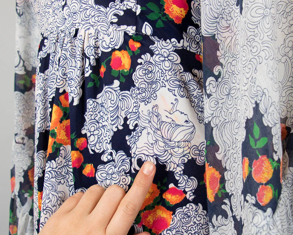 1970s Lady Novelty Print Angel Sleeve Set | x-small/small