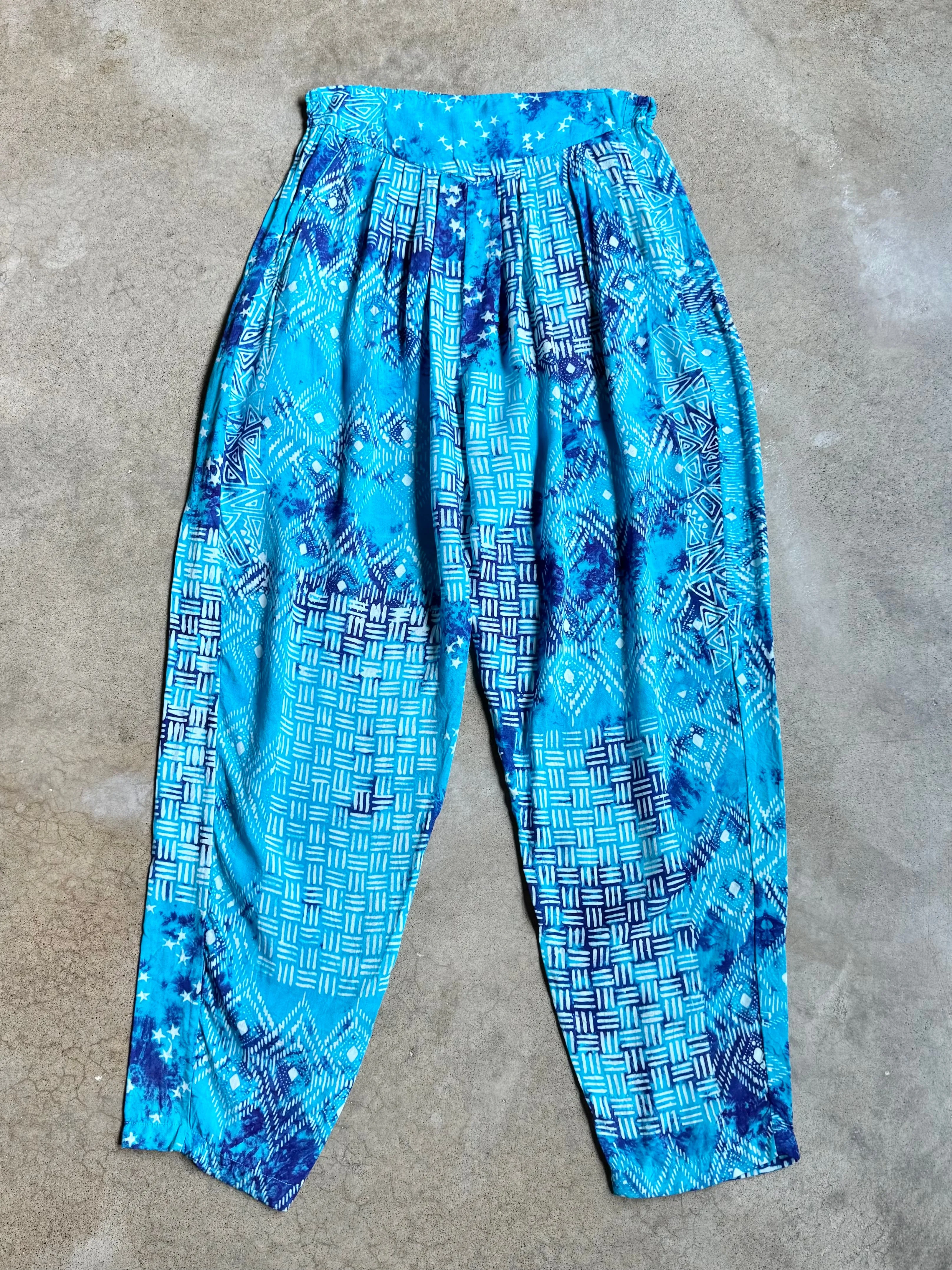 80s Vintage Blue Tie-Dye Multi-Pattern Pants (M)