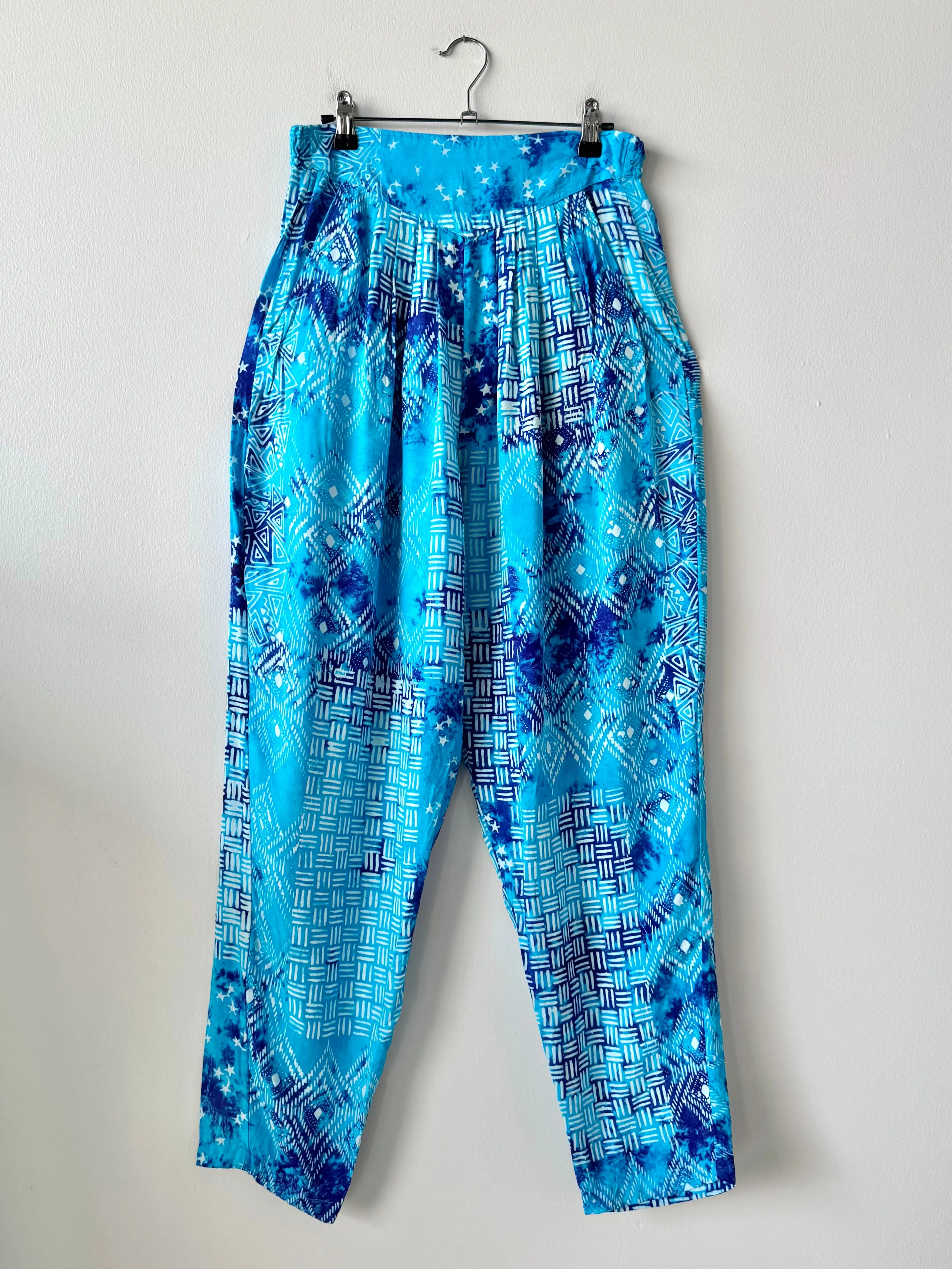 80s Vintage Blue Tie-Dye Multi-Pattern Pants (M)