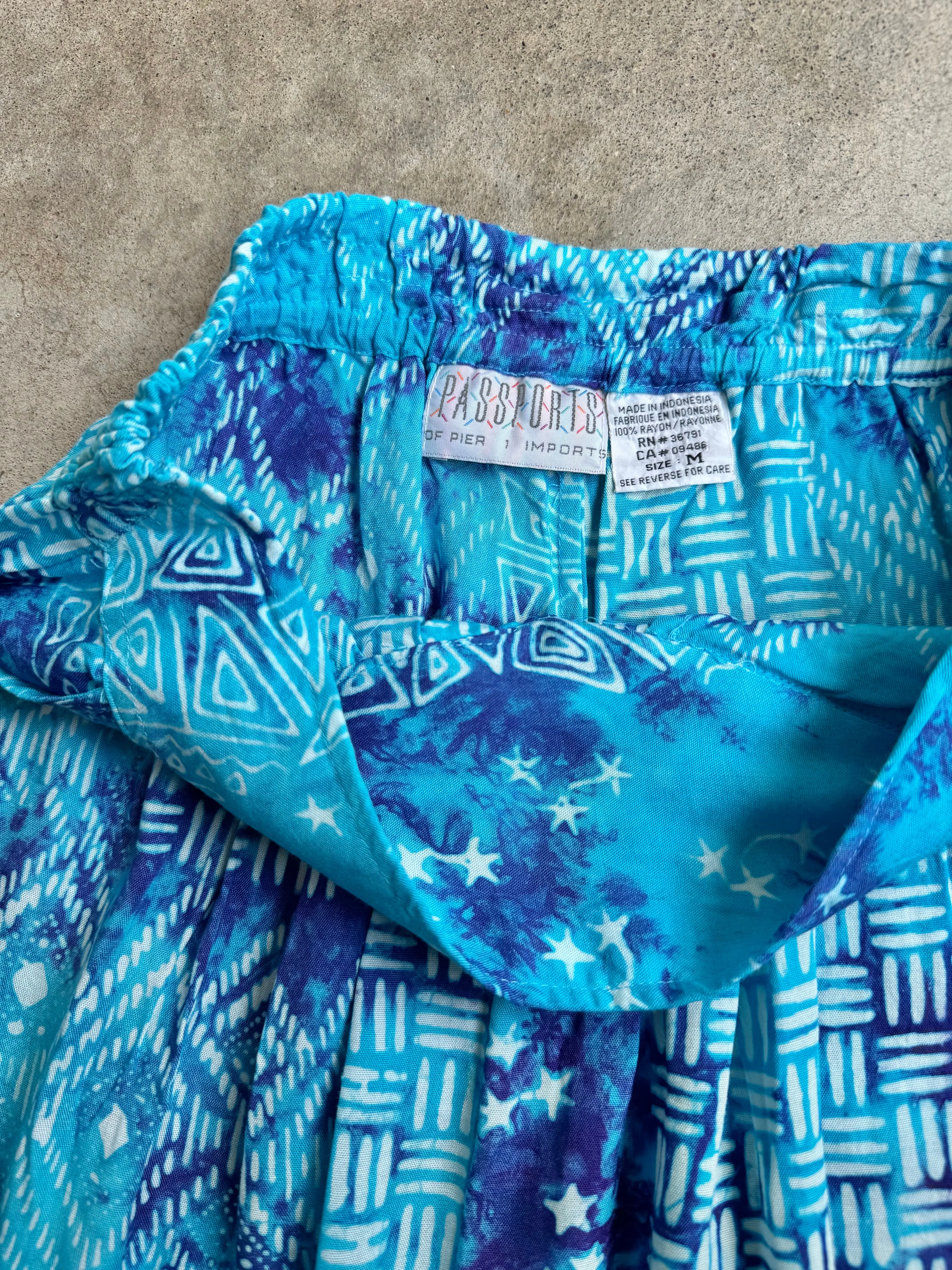 80s Vintage Blue Tie-Dye Multi-Pattern Pants (M)
