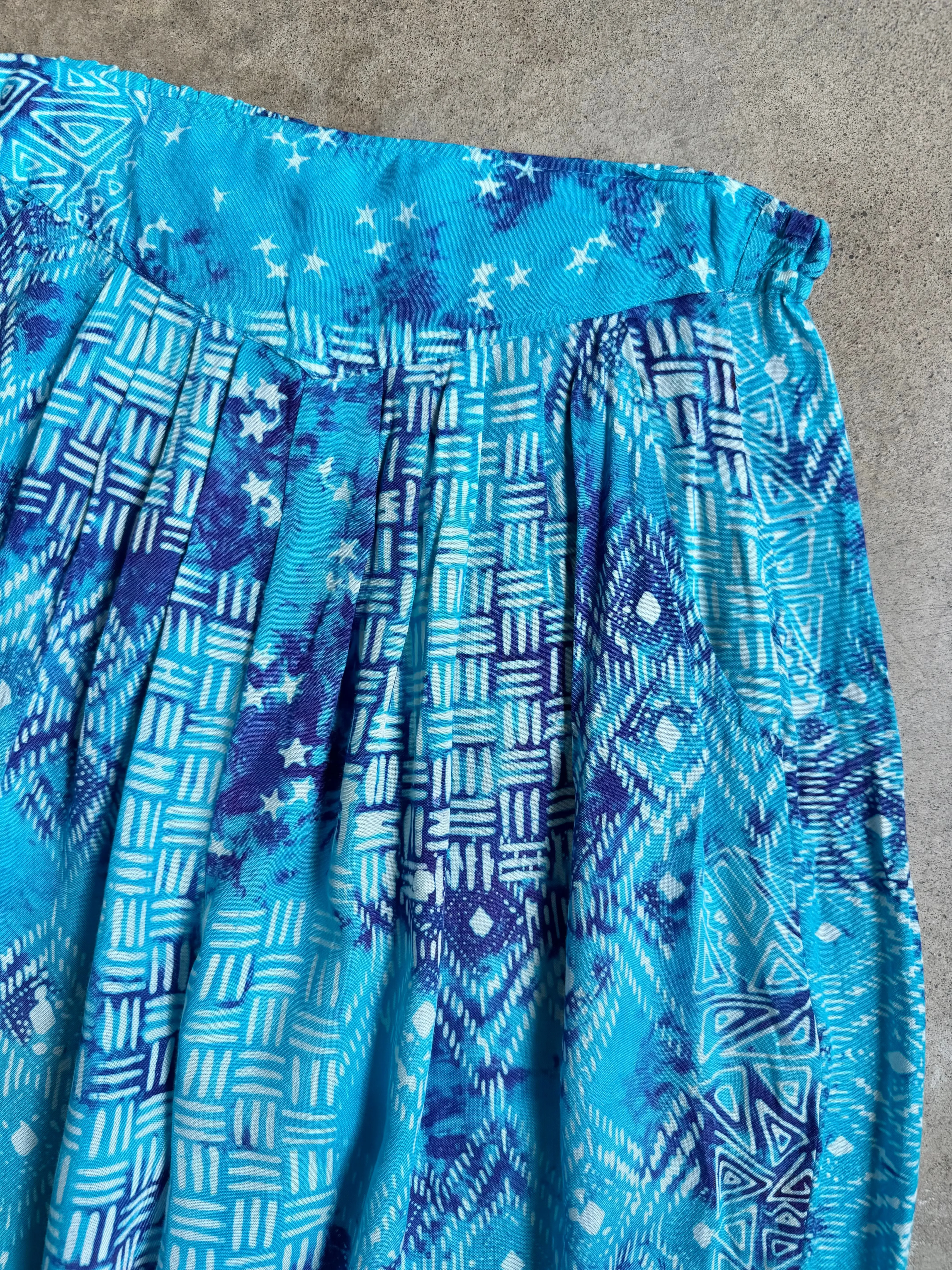 80s Vintage Blue Tie-Dye Multi-Pattern Pants (M)