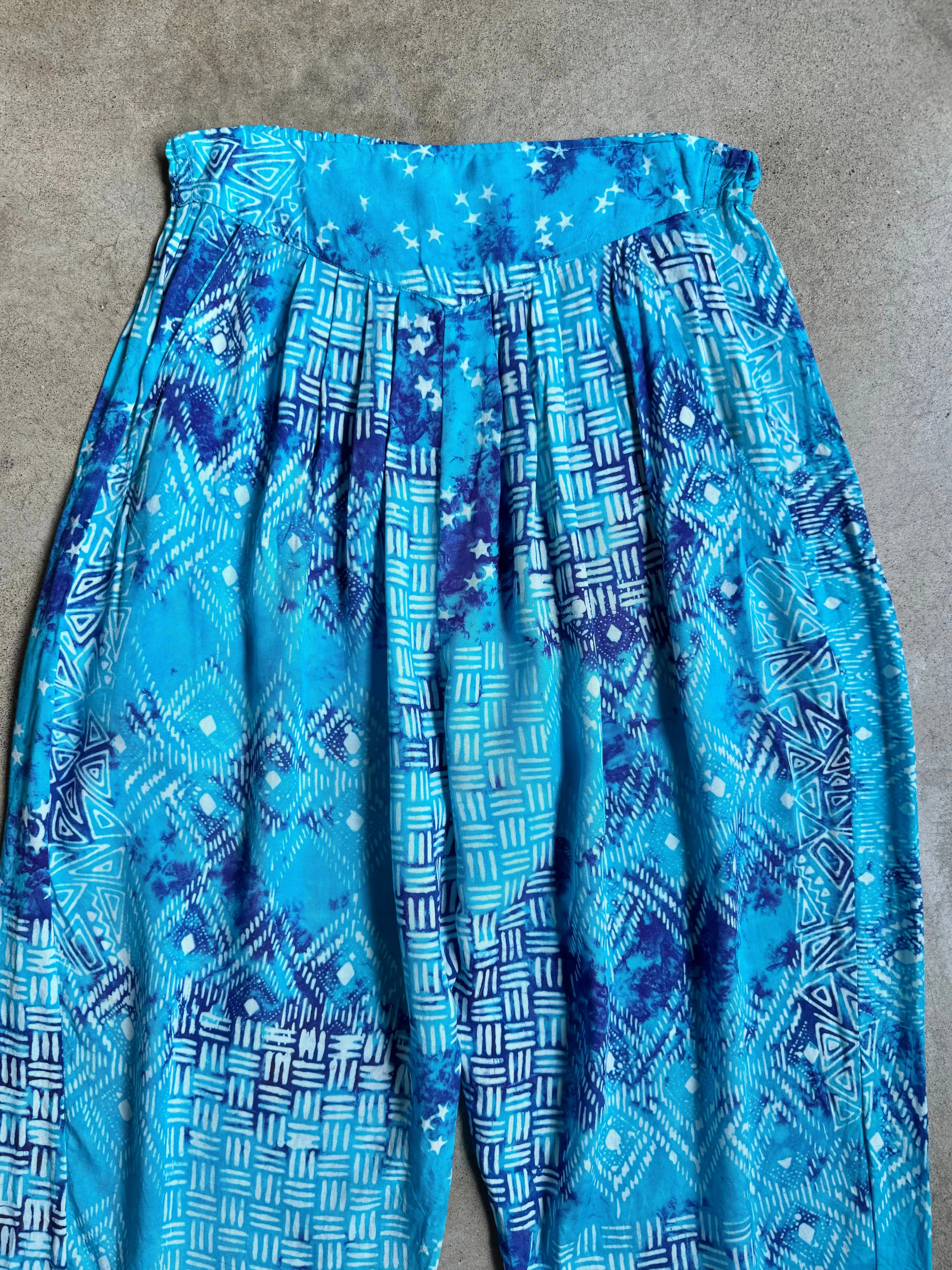 80s Vintage Blue Tie-Dye Multi-Pattern Pants (M)