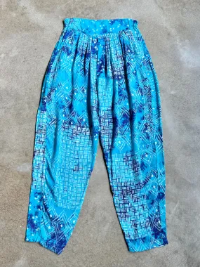 80s Vintage Blue Tie-Dye Multi-Pattern Pants (M)