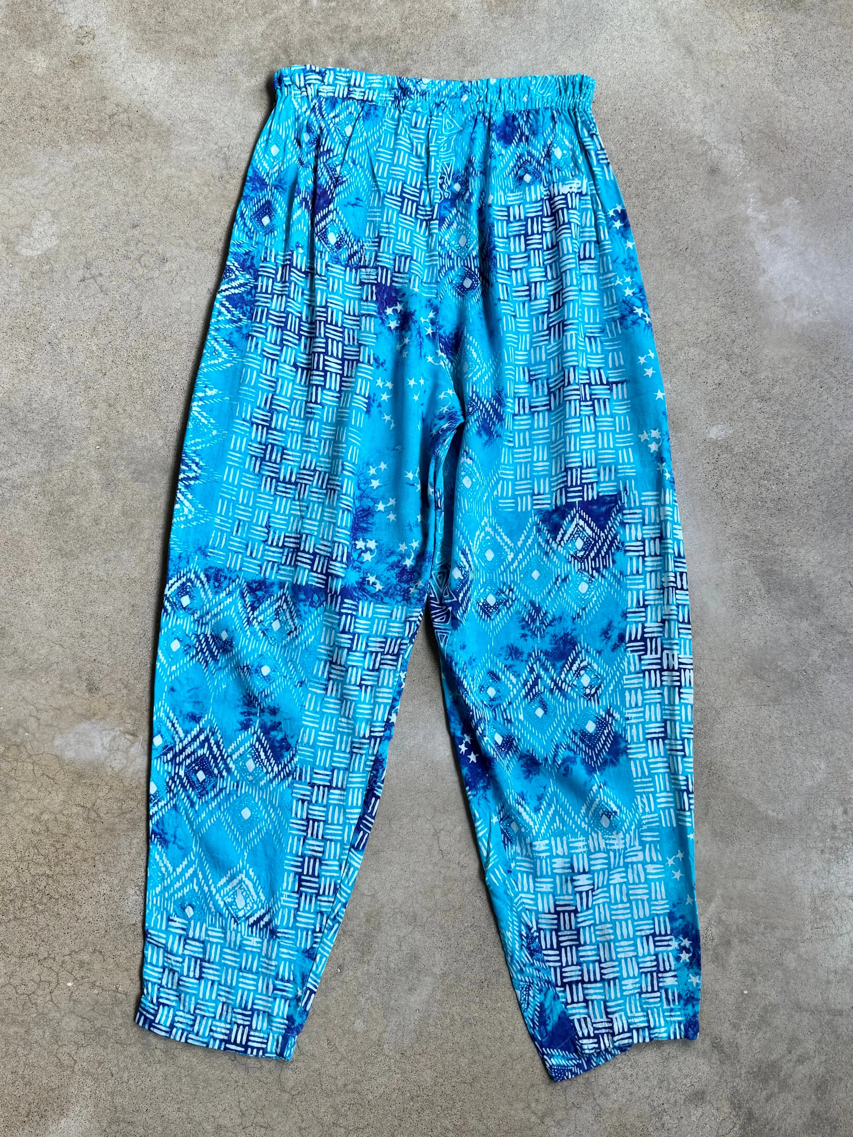 80s Vintage Blue Tie-Dye Multi-Pattern Pants (M)