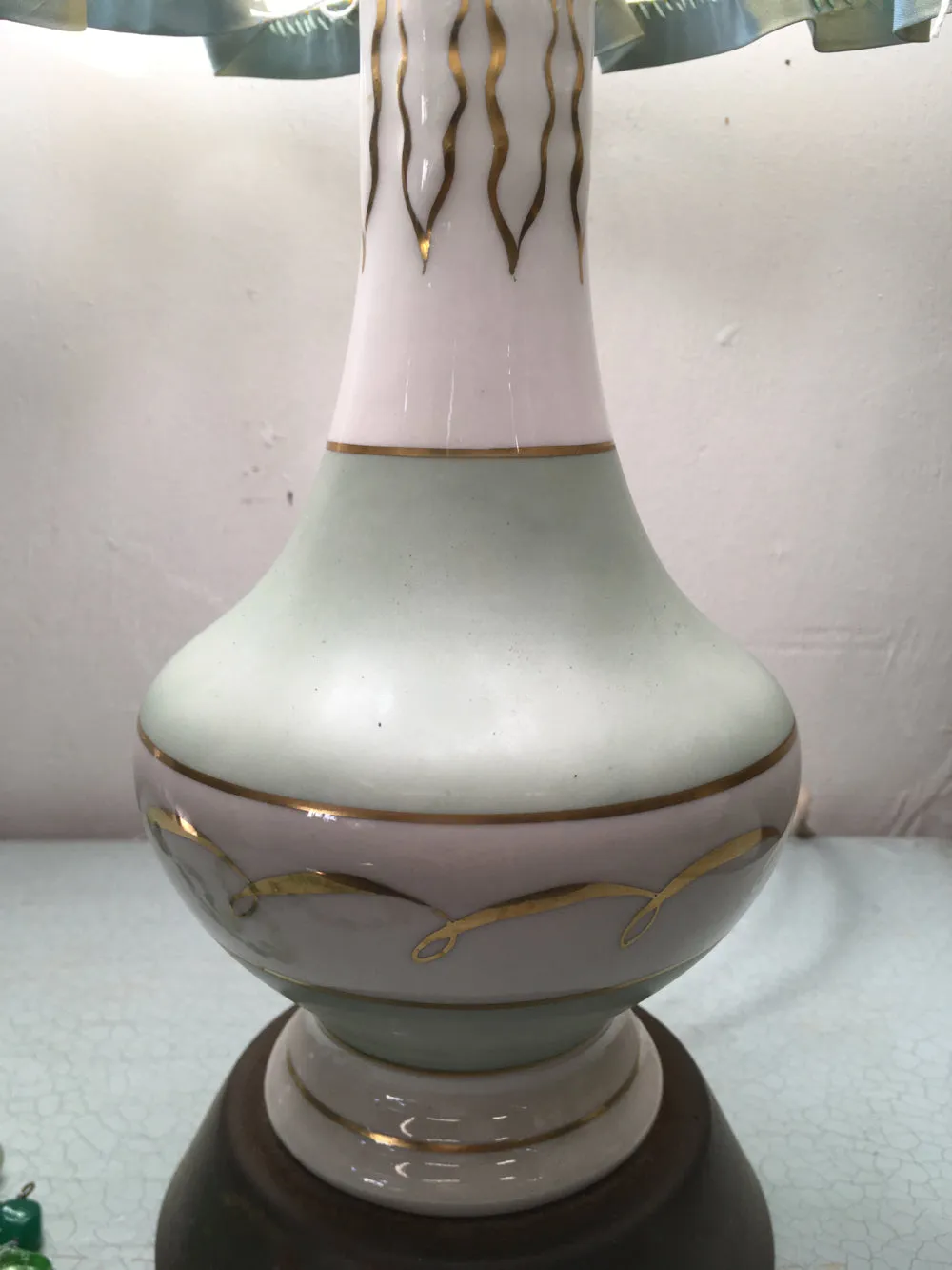 Amy's 50's celadon lamps with slipcover shades