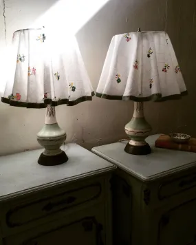 Amy's 50's celadon lamps with slipcover shades