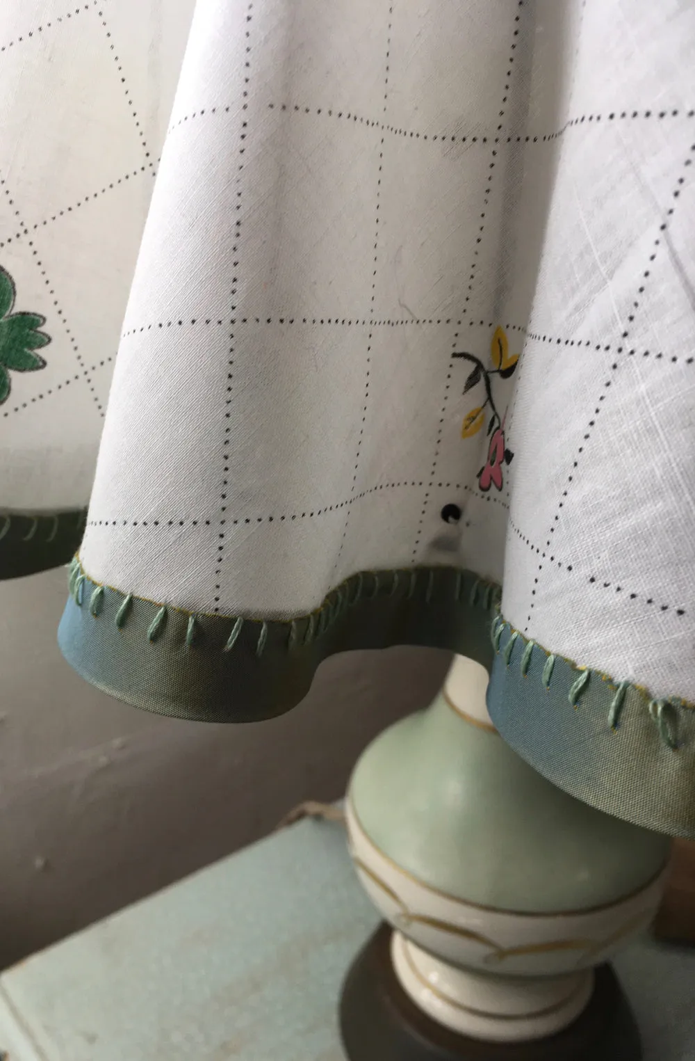 Amy's 50's celadon lamps with slipcover shades