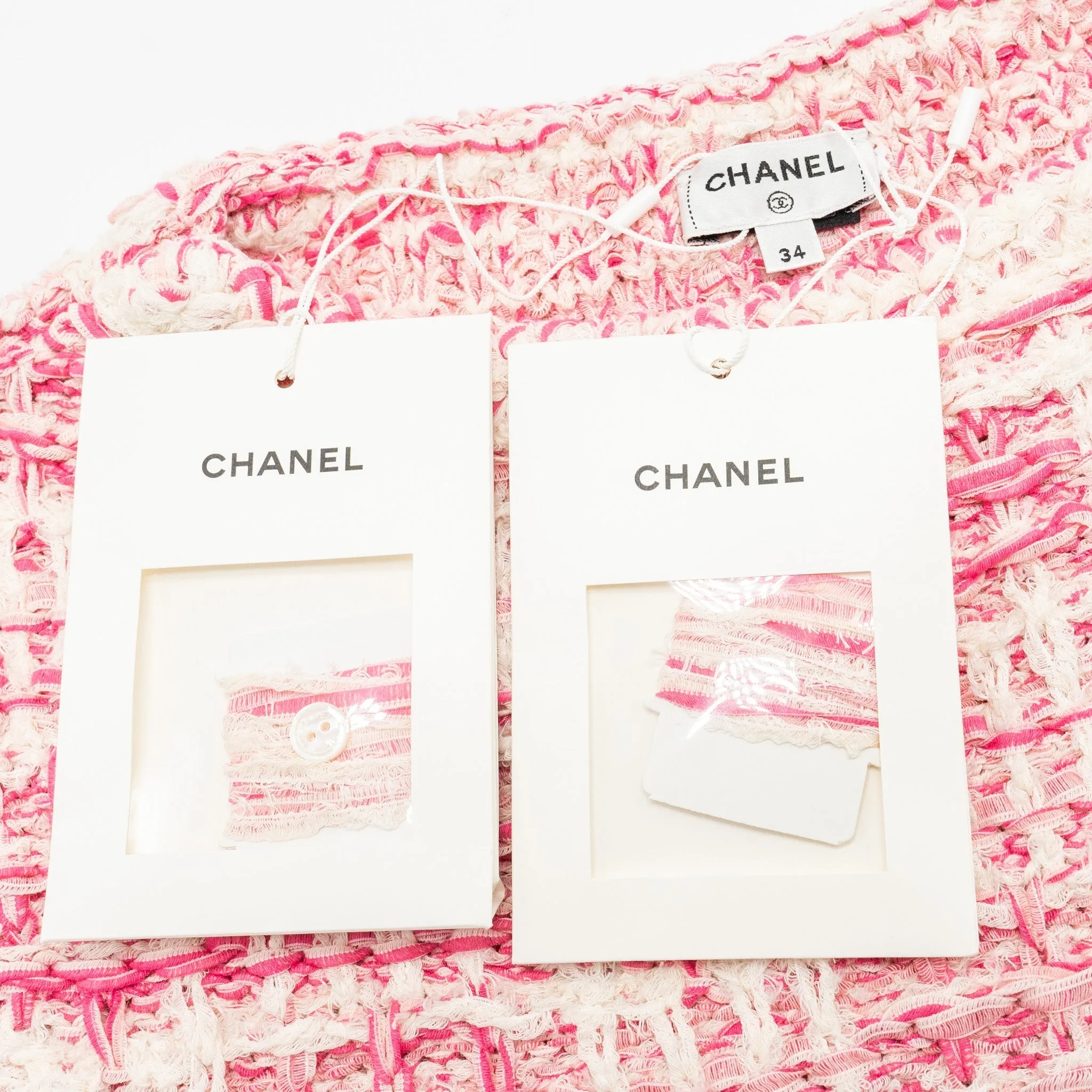 Chanel 24P size 34 sweater and skirts suit cotton pink/ Ecru