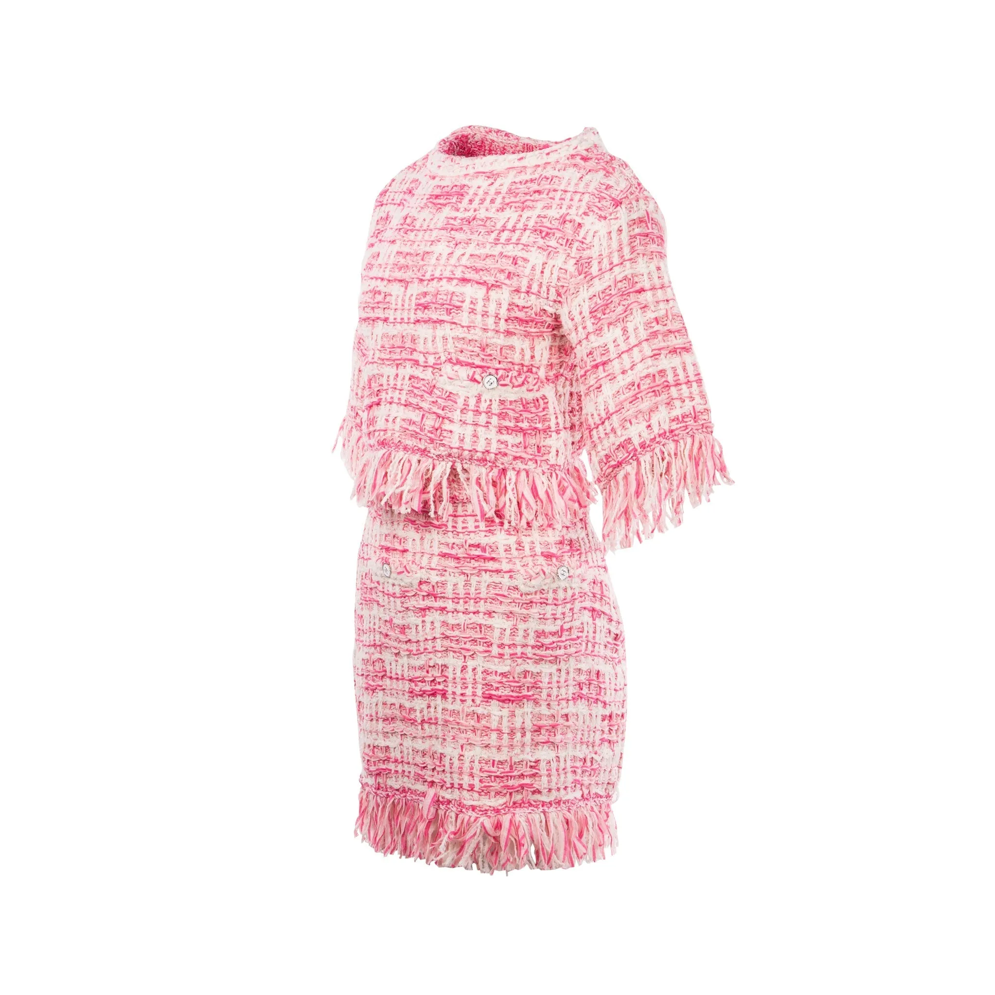 Chanel 24P size 34 sweater and skirts suit cotton pink/ Ecru