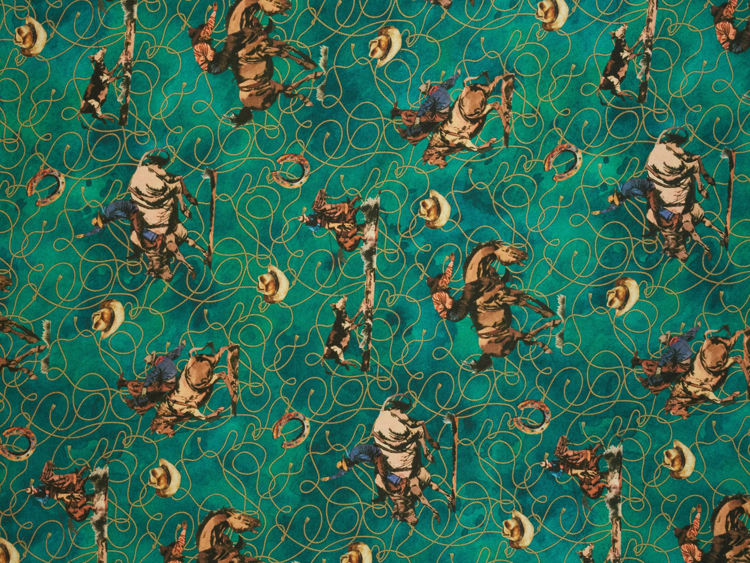 Cowboys Silky Satin Charmeuse print - fabric by the yard -  sublimation print
