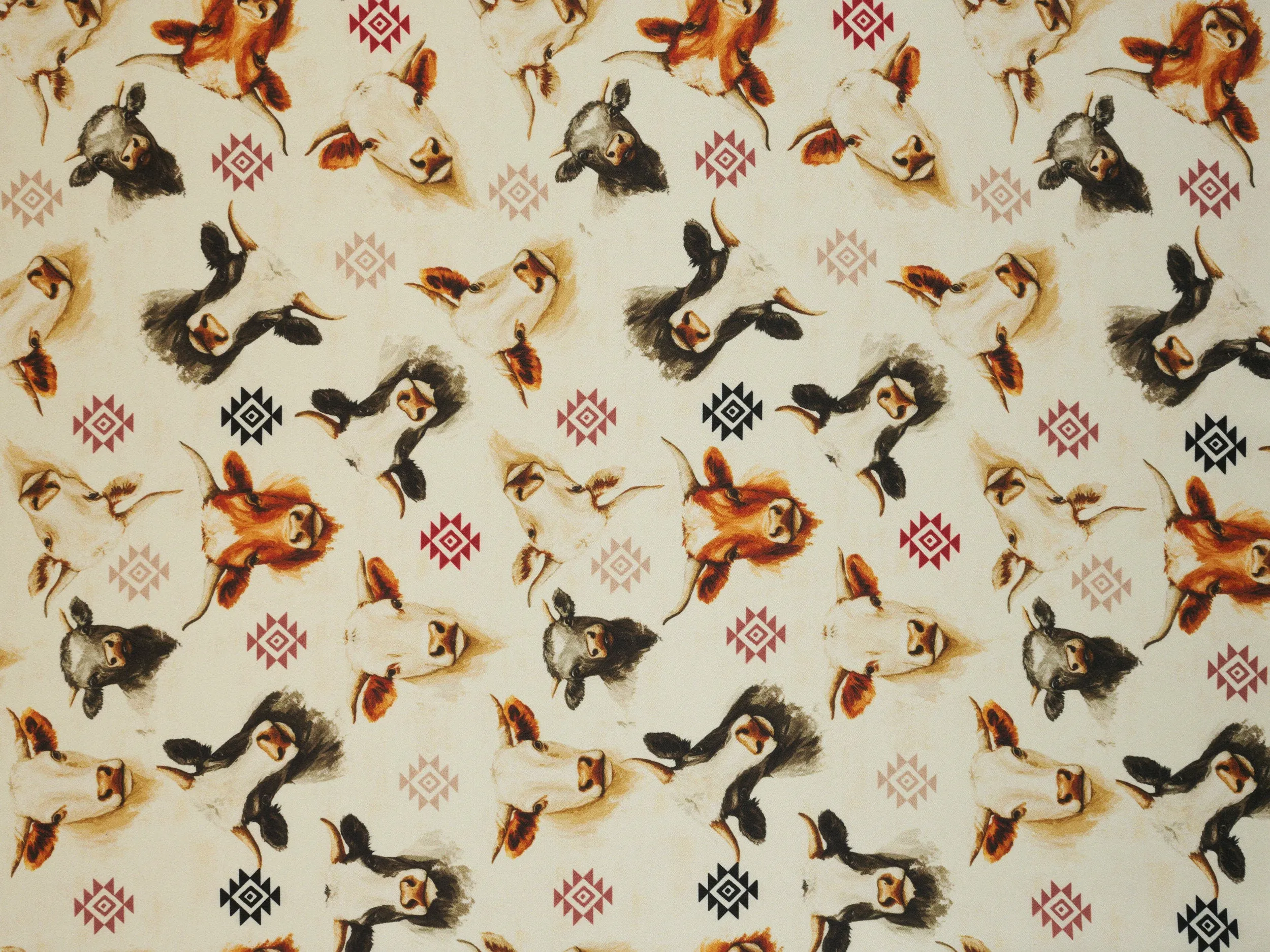 Cows Tribal  Silky Satin Charmeuse print - fabric by the yard -  sublimation print