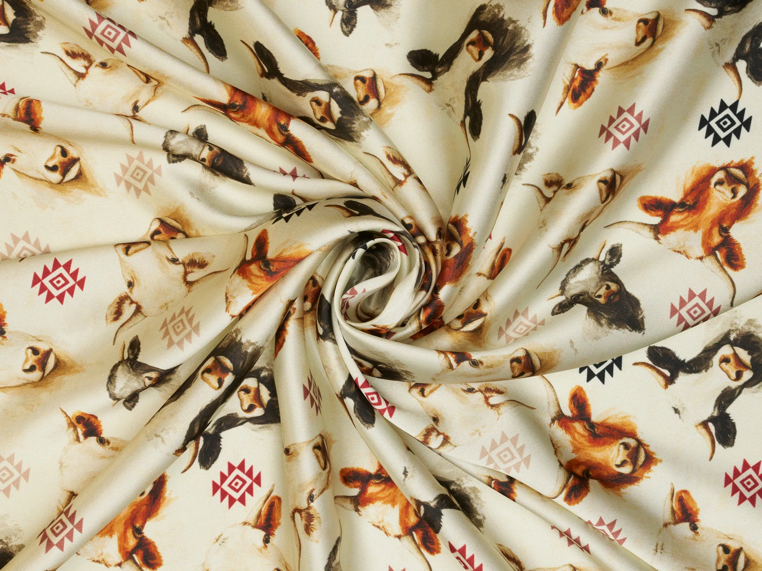 Cows Tribal  Silky Satin Charmeuse print - fabric by the yard -  sublimation print