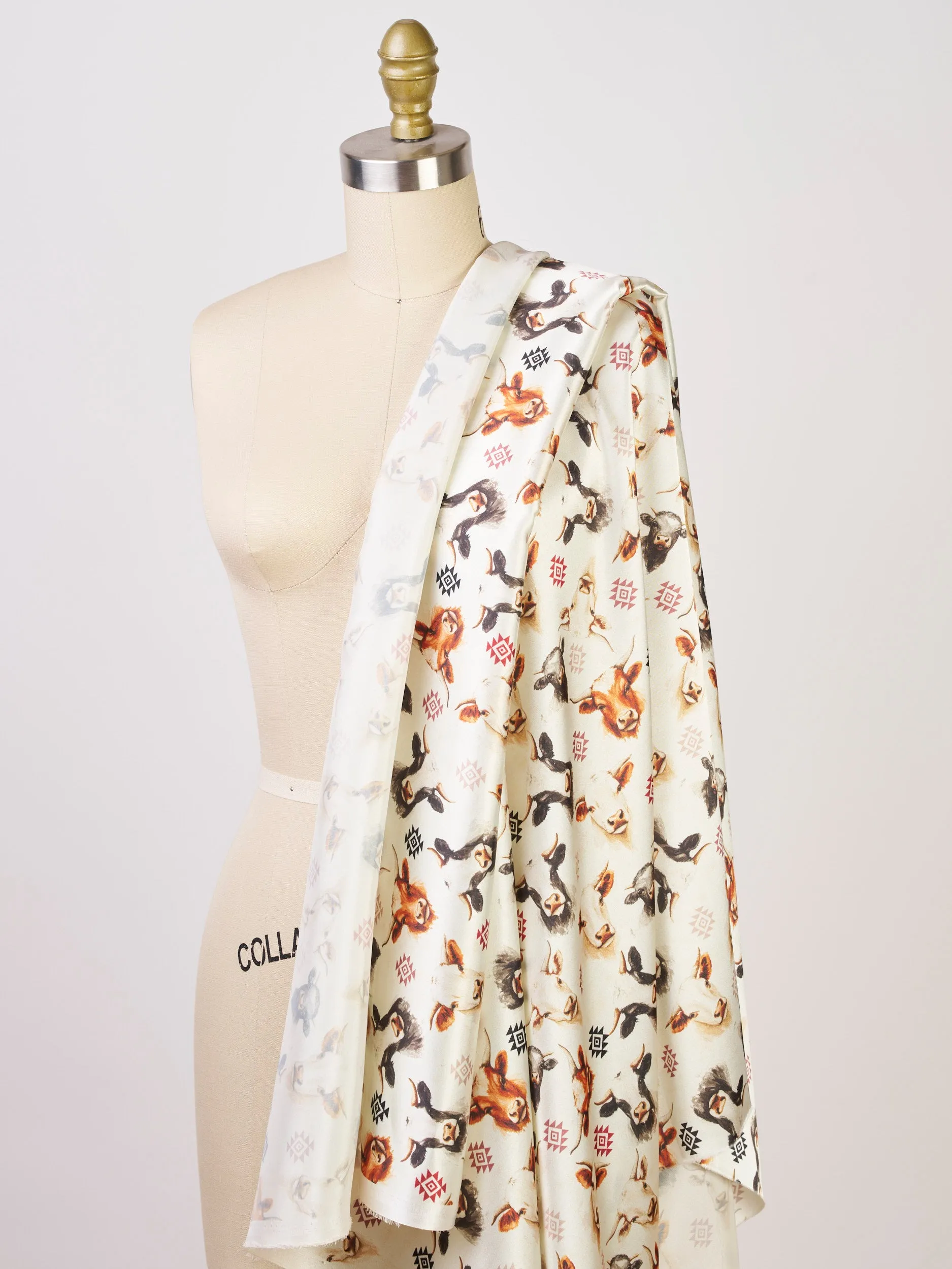 Cows Tribal  Silky Satin Charmeuse print - fabric by the yard -  sublimation print