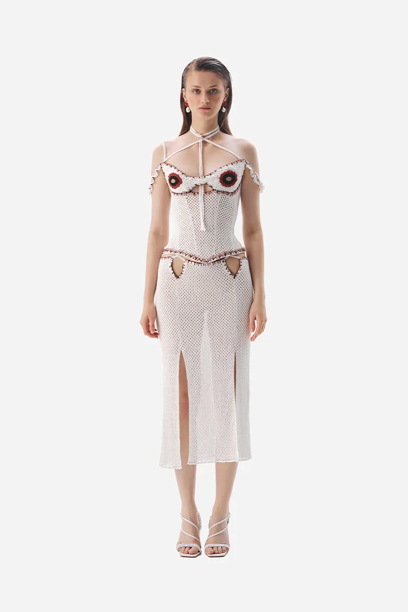 CROCHET KNIT CORSET IN WHITE