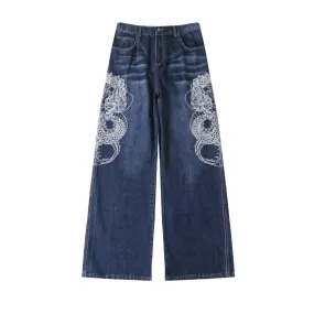 Double Dragon Embroidered Baggy Jeans