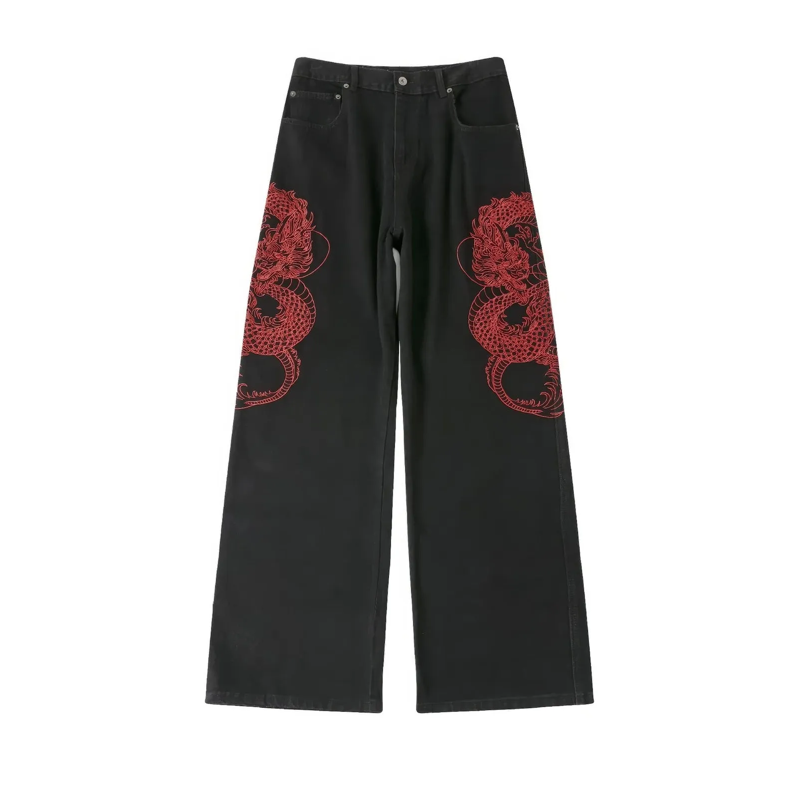 Double Dragon Embroidered Baggy Jeans