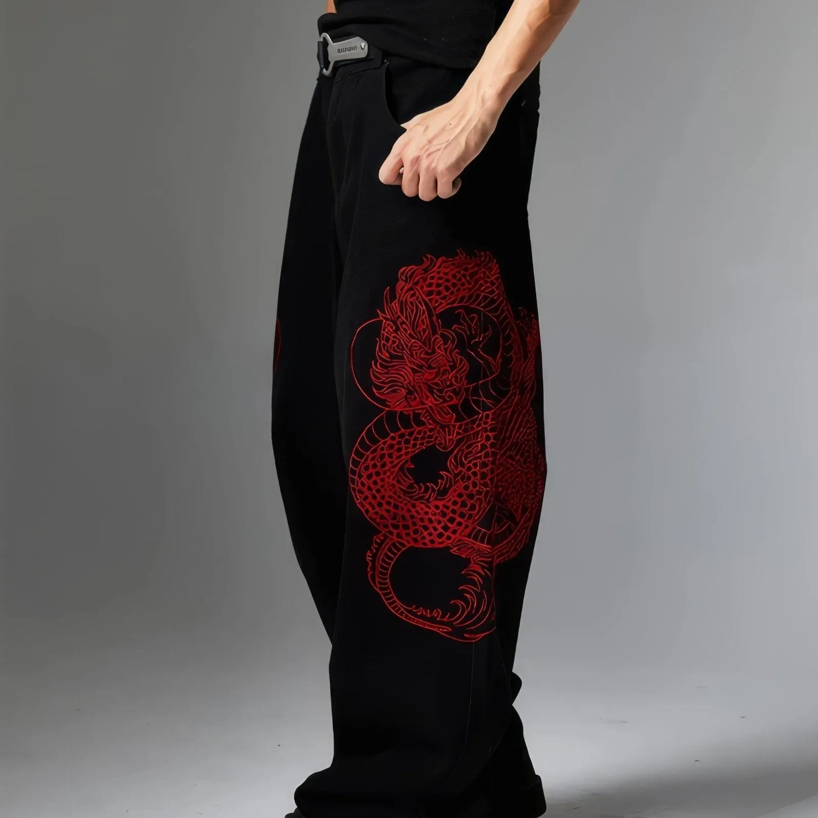 Double Dragon Embroidered Baggy Jeans