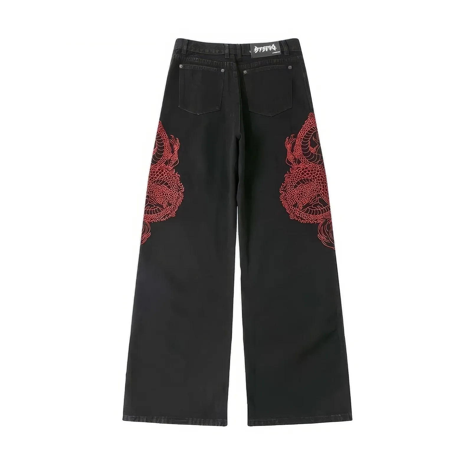 Double Dragon Embroidered Baggy Jeans