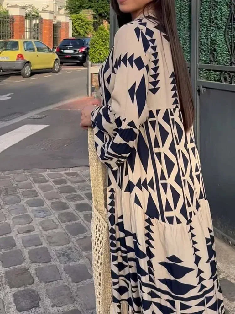 DressBetty - 2024 Elegant Vintage Floral Printed Boho Dress with Long Sleeves