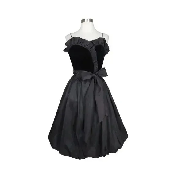 Elegant Formal Women's Dresses Spaghetti Straps Black A Line Short Prom Dress Vintage Ruffle Party Dress