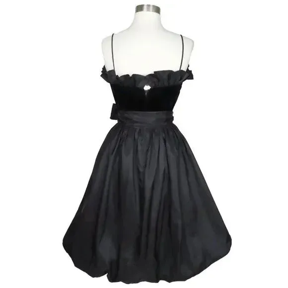 Elegant Formal Women's Dresses Spaghetti Straps Black A Line Short Prom Dress Vintage Ruffle Party Dress