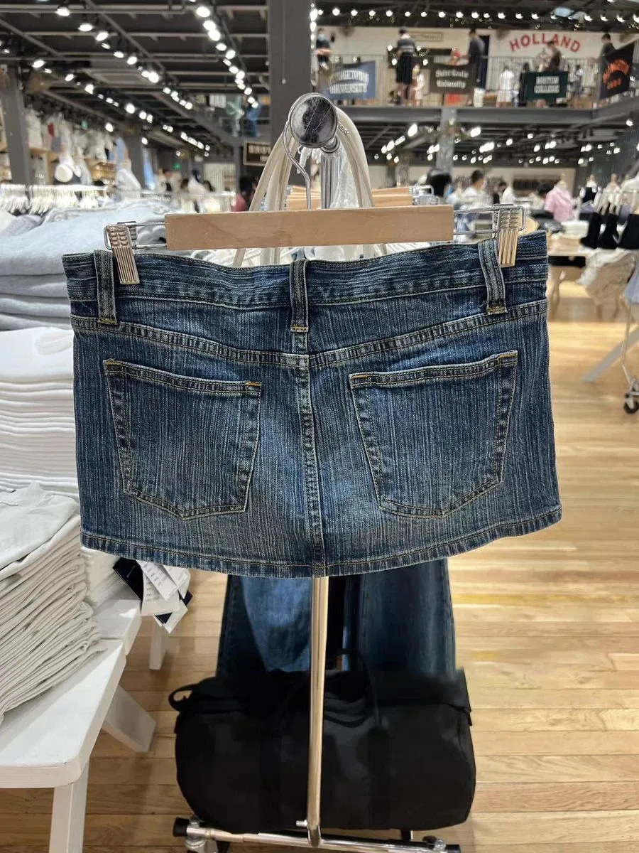 Girlary American Vintage Denim Mini Skirts Women Summer Fashion High Waist Straigth Short Faldas Casual Fashion Streetwear Cotton Skirt