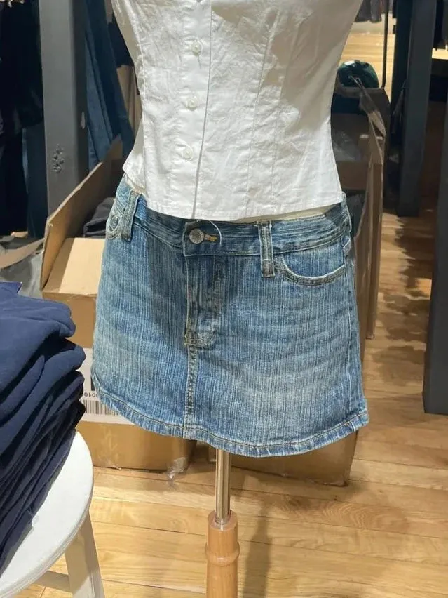 Girlary American Vintage Denim Mini Skirts Women Summer Fashion High Waist Straigth Short Faldas Casual Fashion Streetwear Cotton Skirt