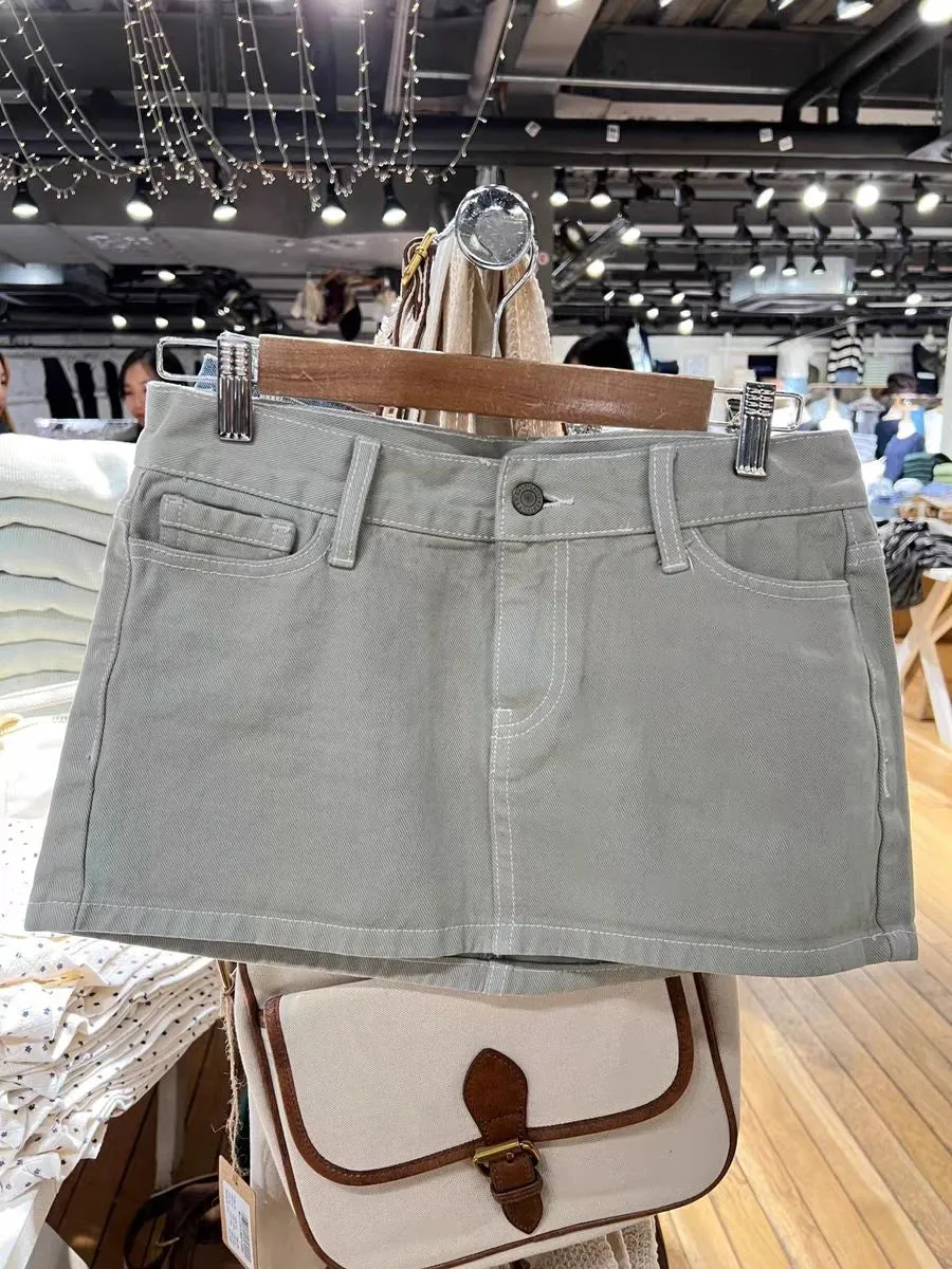 Girlary American Vintage Denim Mini Skirts Women Summer Fashion High Waist Straigth Short Faldas Casual Fashion Streetwear Cotton Skirt