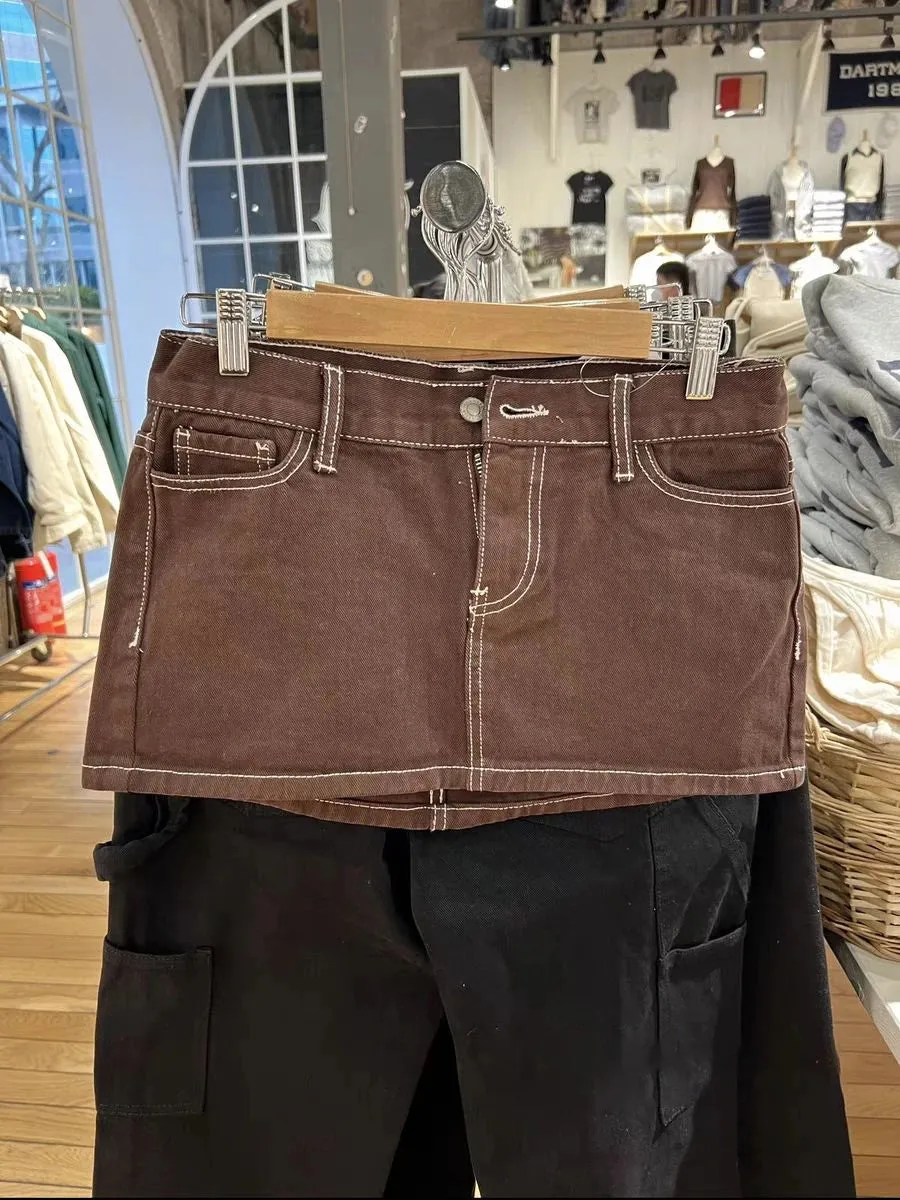 Girlary American Vintage Denim Mini Skirts Women Summer Fashion High Waist Straigth Short Faldas Casual Fashion Streetwear Cotton Skirt