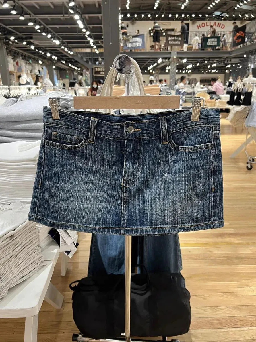 Girlary American Vintage Denim Mini Skirts Women Summer Fashion High Waist Straigth Short Faldas Casual Fashion Streetwear Cotton Skirt