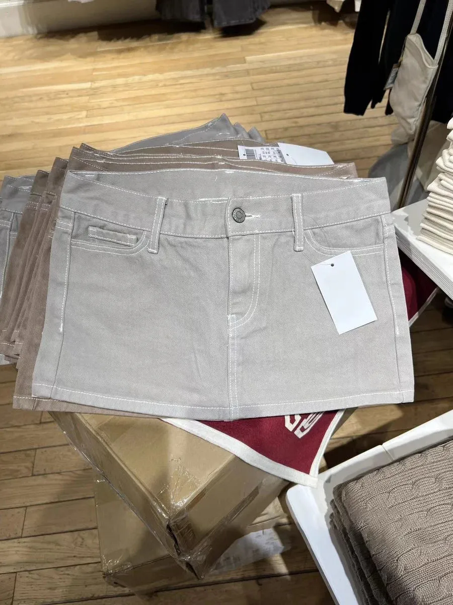 Girlary American Vintage Denim Mini Skirts Women Summer Fashion High Waist Straigth Short Faldas Casual Fashion Streetwear Cotton Skirt