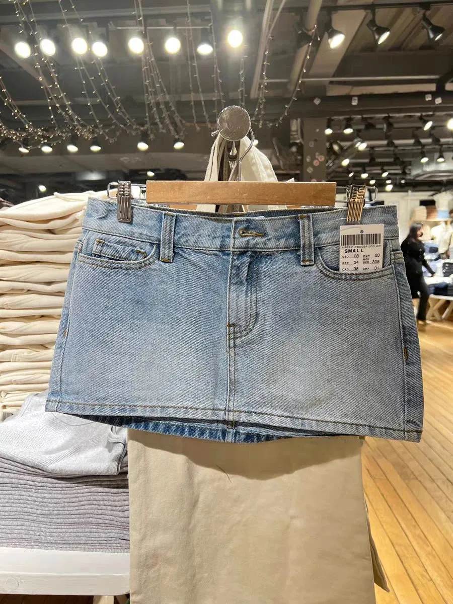 Girlary American Vintage Denim Mini Skirts Women Summer Fashion High Waist Straigth Short Faldas Casual Fashion Streetwear Cotton Skirt