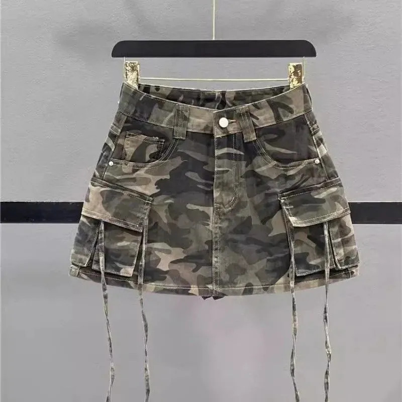 LVSANW 2024 Autumn New Fashion Vintage Camouflage Frock Skirt Female Y2K Street Harajuku Slim Hot Girl A-bag Hip Skirt Denim Skirt