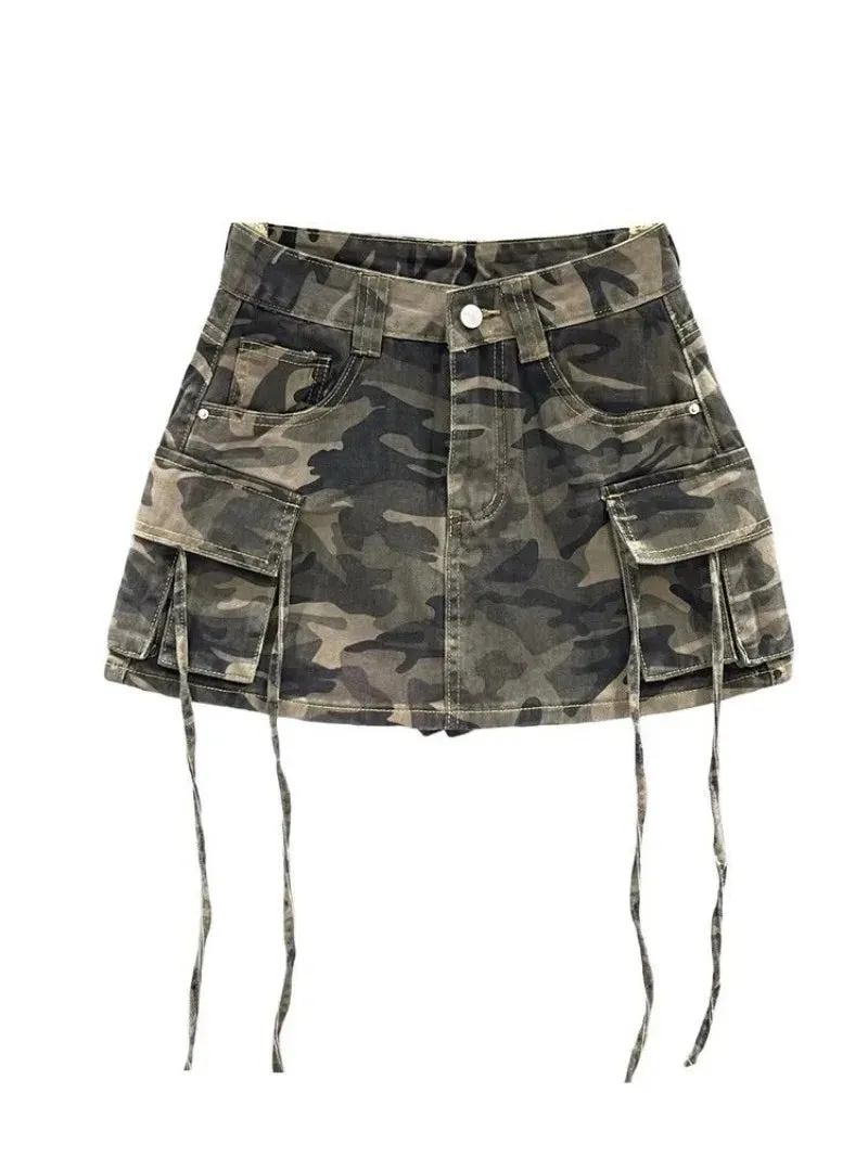 LVSANW 2024 Autumn New Fashion Vintage Camouflage Frock Skirt Female Y2K Street Harajuku Slim Hot Girl A-bag Hip Skirt Denim Skirt