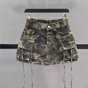 LVSANW 2024 Autumn New Fashion Vintage Camouflage Frock Skirt Female Y2K Street Harajuku Slim Hot Girl A-bag Hip Skirt Denim Skirt
