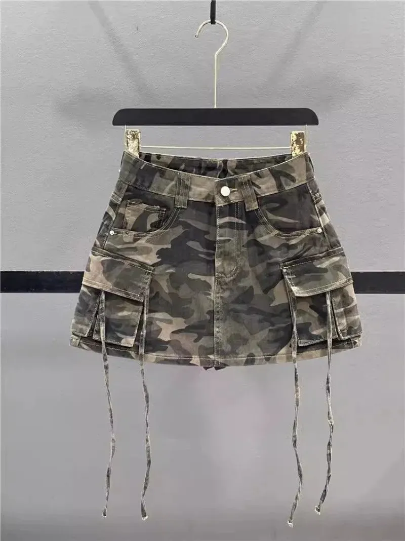 LVSANW 2024 Autumn New Fashion Vintage Camouflage Frock Skirt Female Y2K Street Harajuku Slim Hot Girl A-bag Hip Skirt Denim Skirt