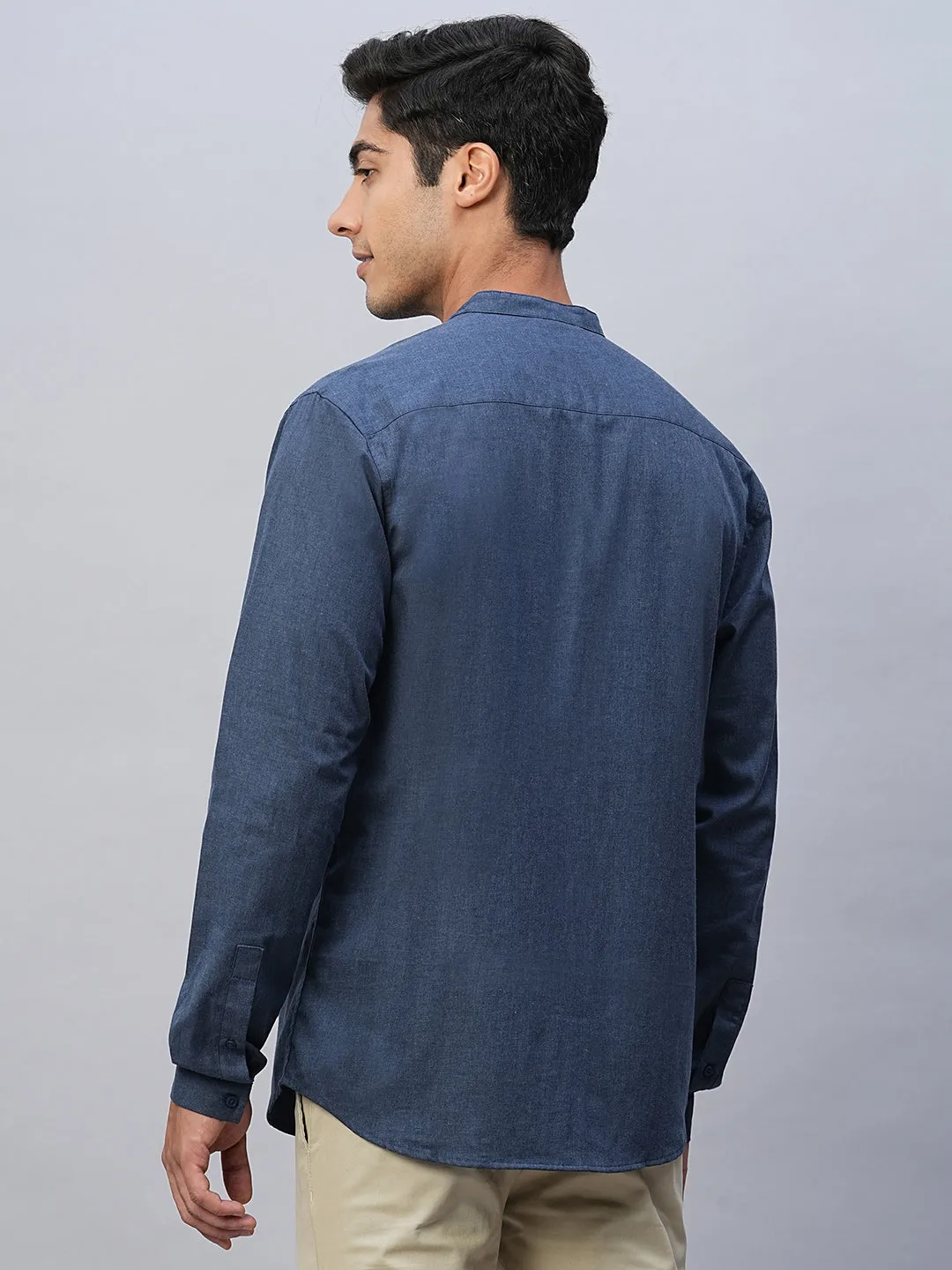 Mens Regular Fit Navy Cotton Shirt - Comfortable and Stylish Everyday Wear