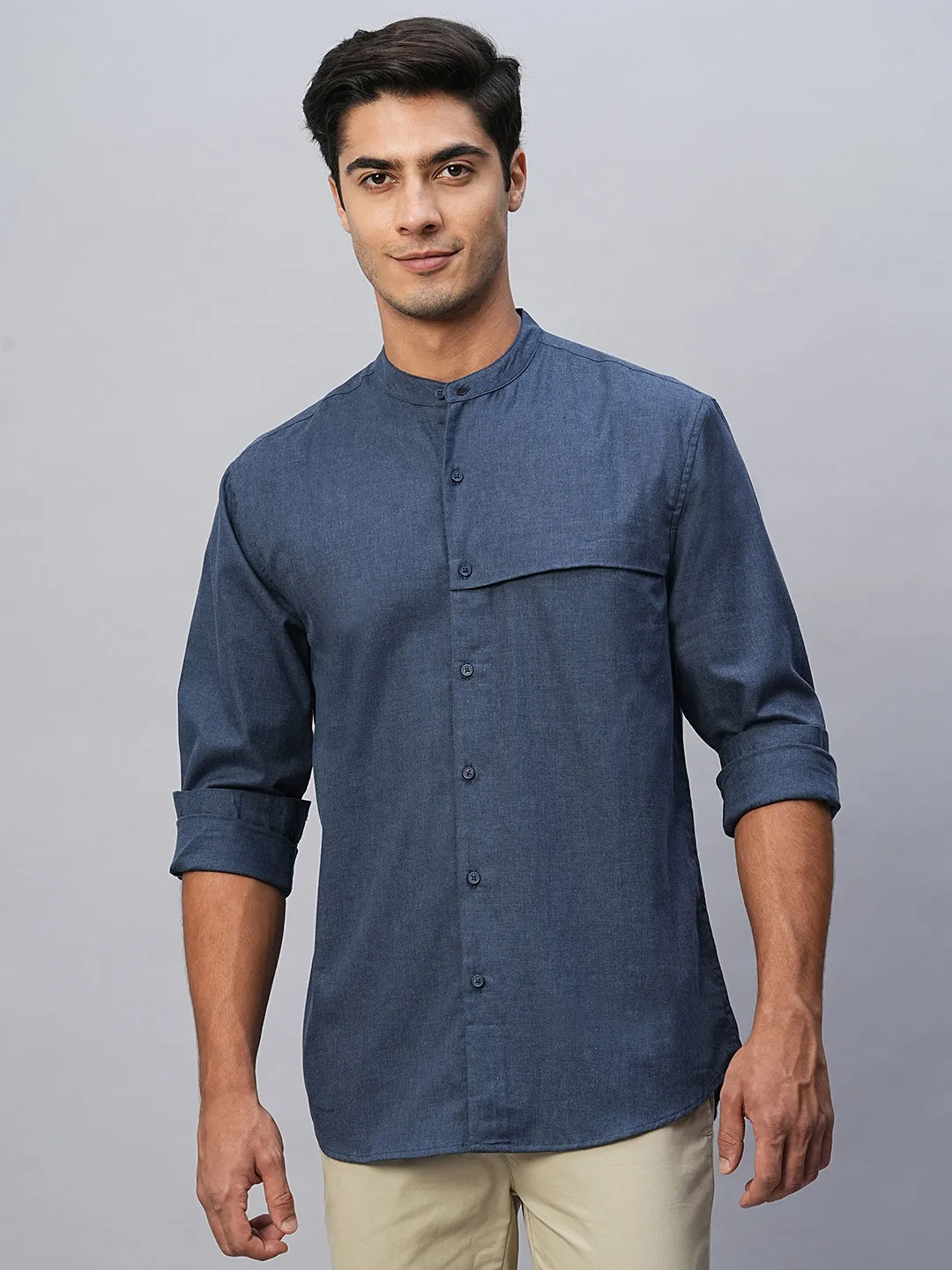 Mens Regular Fit Navy Cotton Shirt - Comfortable and Stylish Everyday Wear