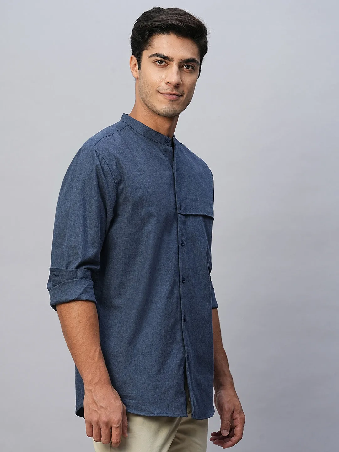 Mens Regular Fit Navy Cotton Shirt - Comfortable and Stylish Everyday Wear