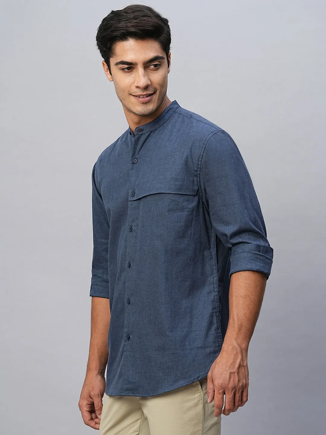 Mens Regular Fit Navy Cotton Shirt - Comfortable and Stylish Everyday Wear