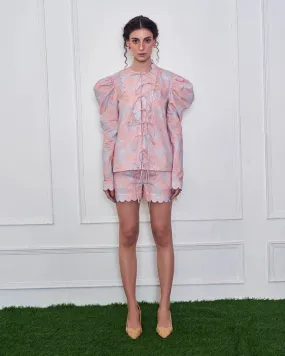 Multicolour Chaos Mutton Sleeves Top And Shorts Set