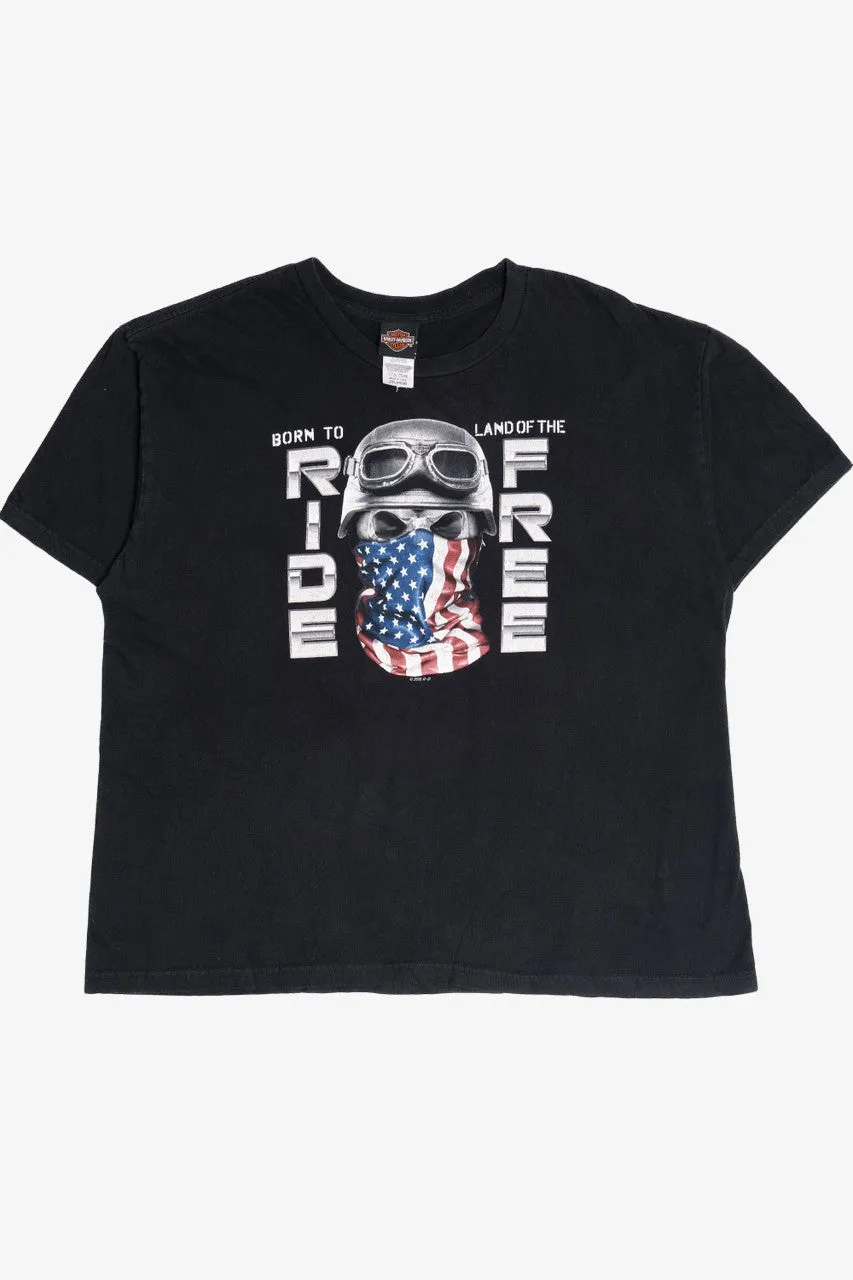 "Born To Ride Land Of The Free" Skull Harley Davidson T-Shirt