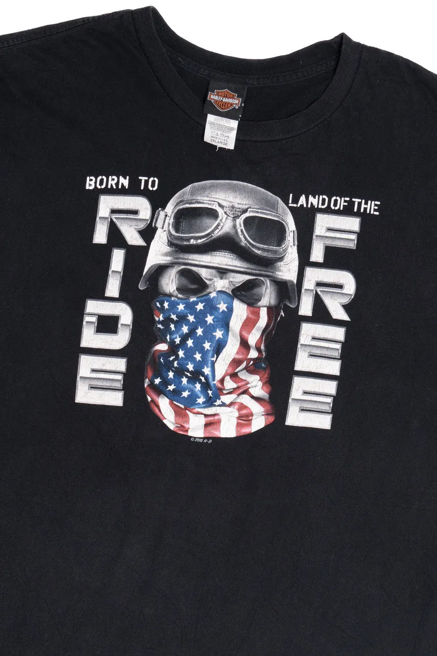 "Born To Ride Land Of The Free" Skull Harley Davidson T-Shirt