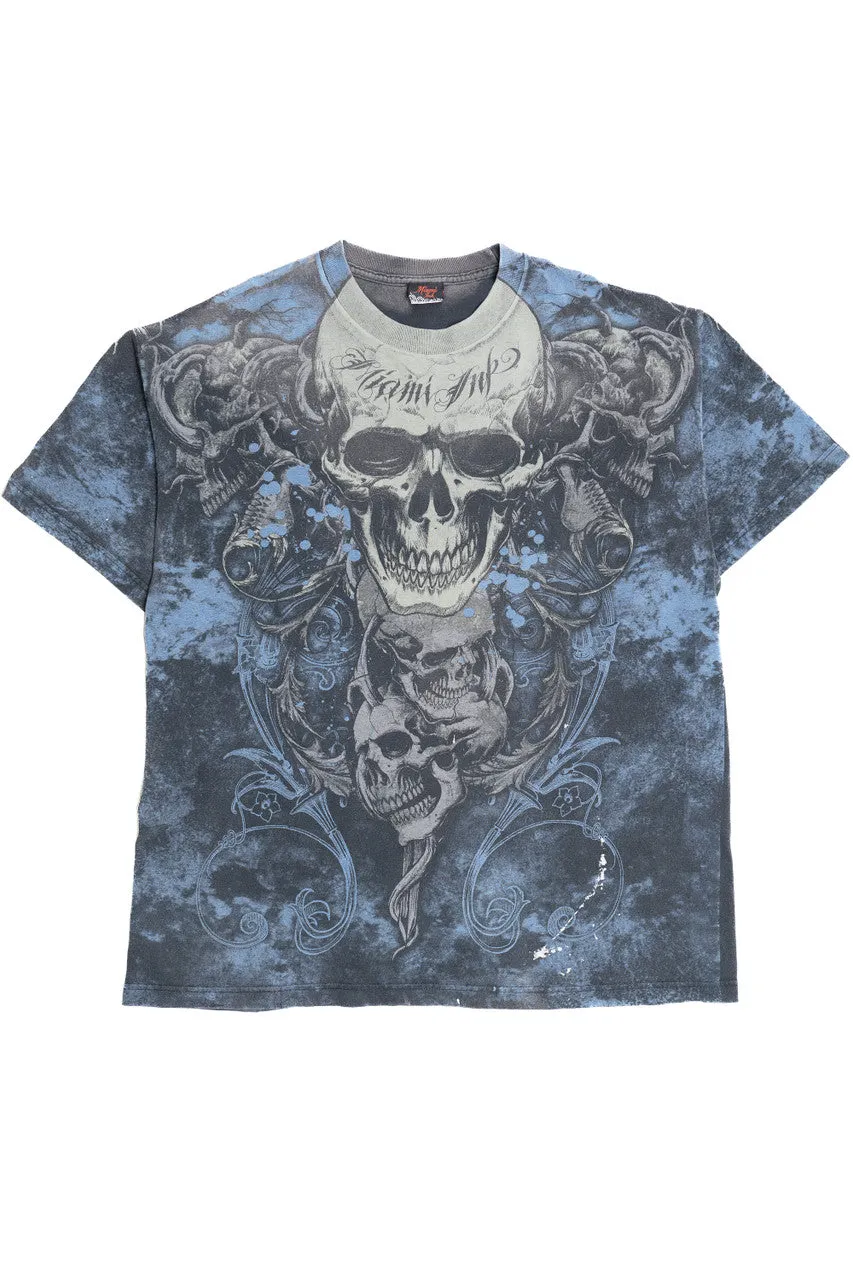 "Miami Ink" Tattoo Shop Skull Print T-Shirt