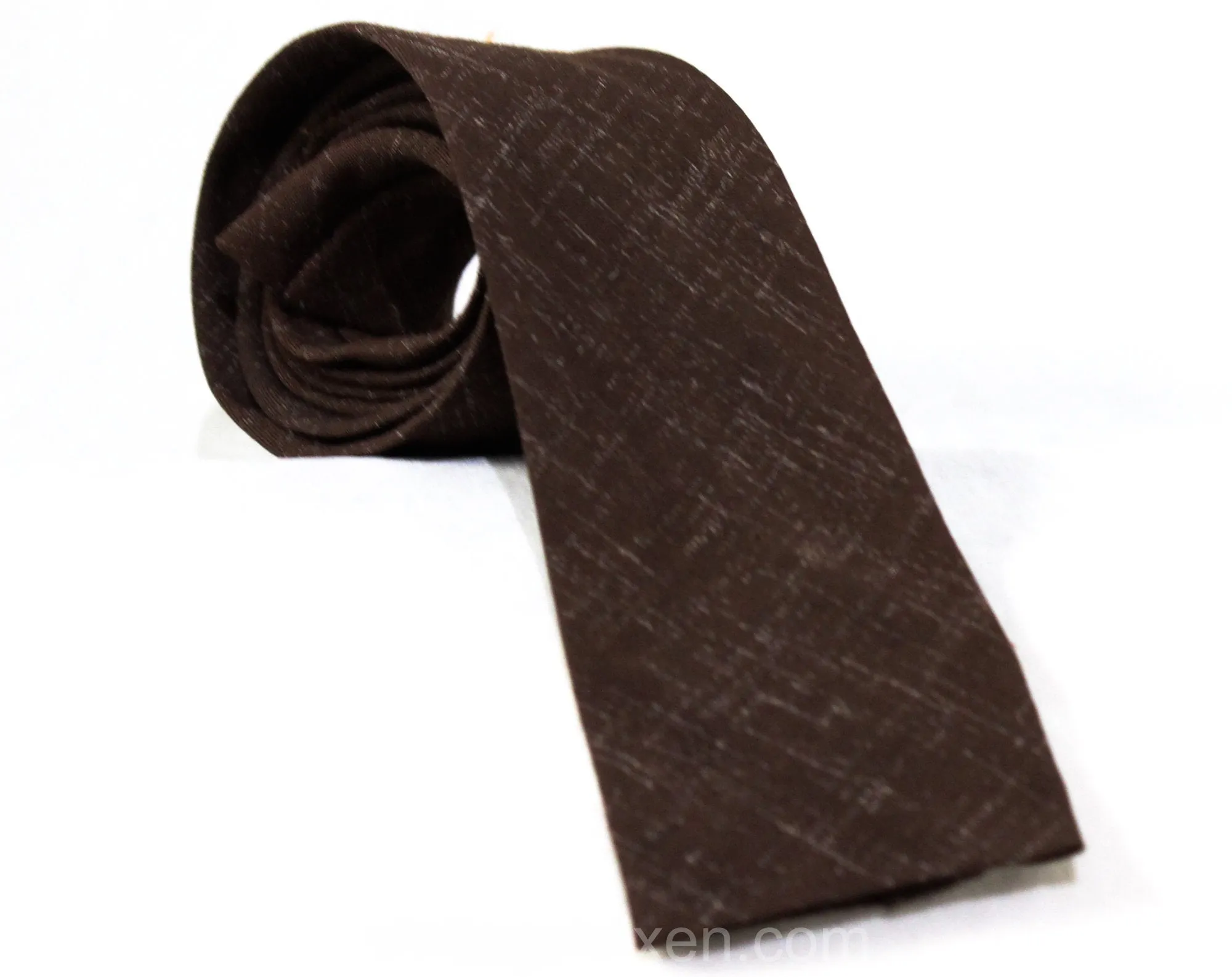 Rockabilly Men's 50s Square End Tie - Brown Summer Rayon Print 1950s Necktie - Collegiate Style with Green & Orange Geometric Embroidery