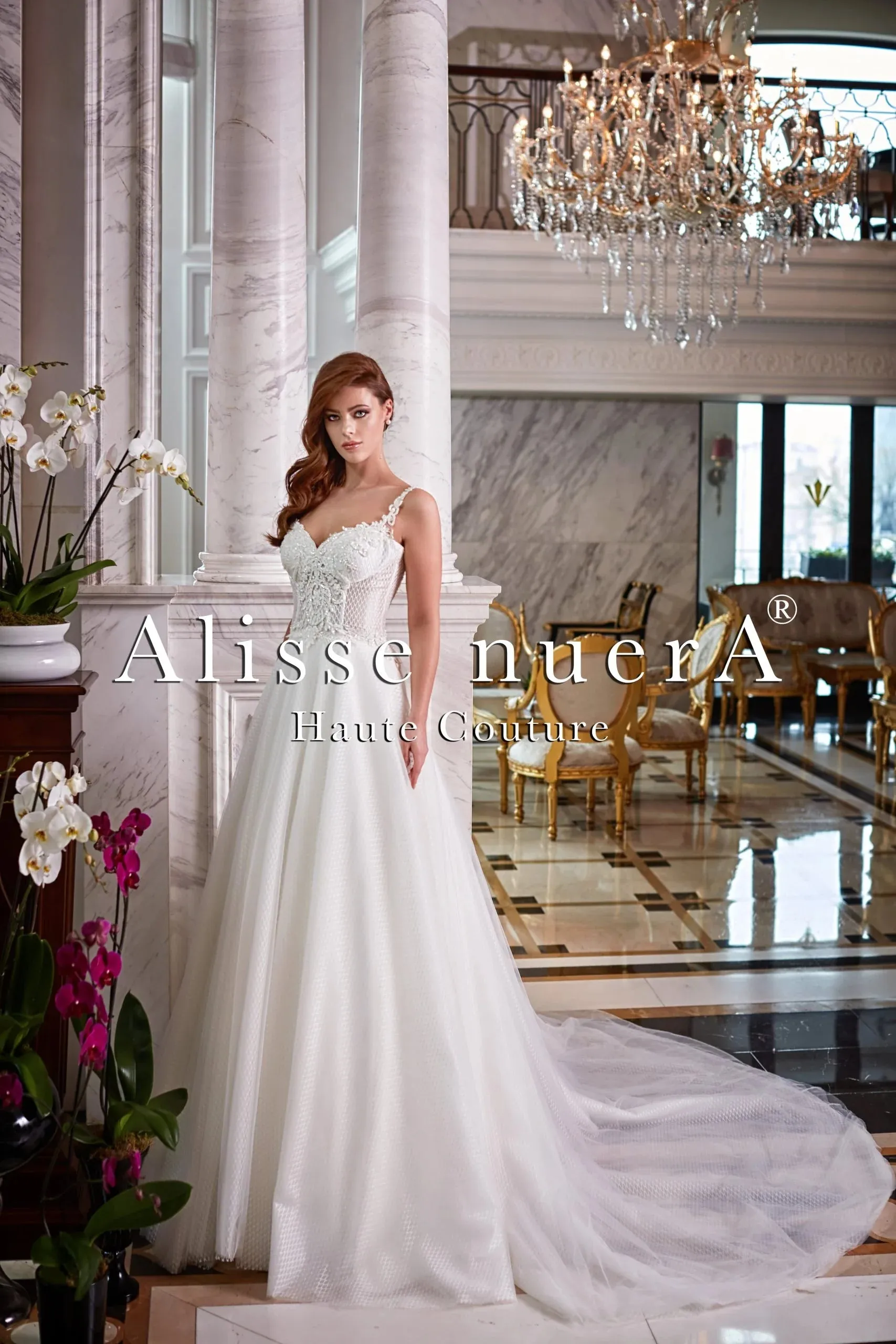 Romantic Embroidery Design Criss Cross Open Back Fishnet Tulle Wedding Dress