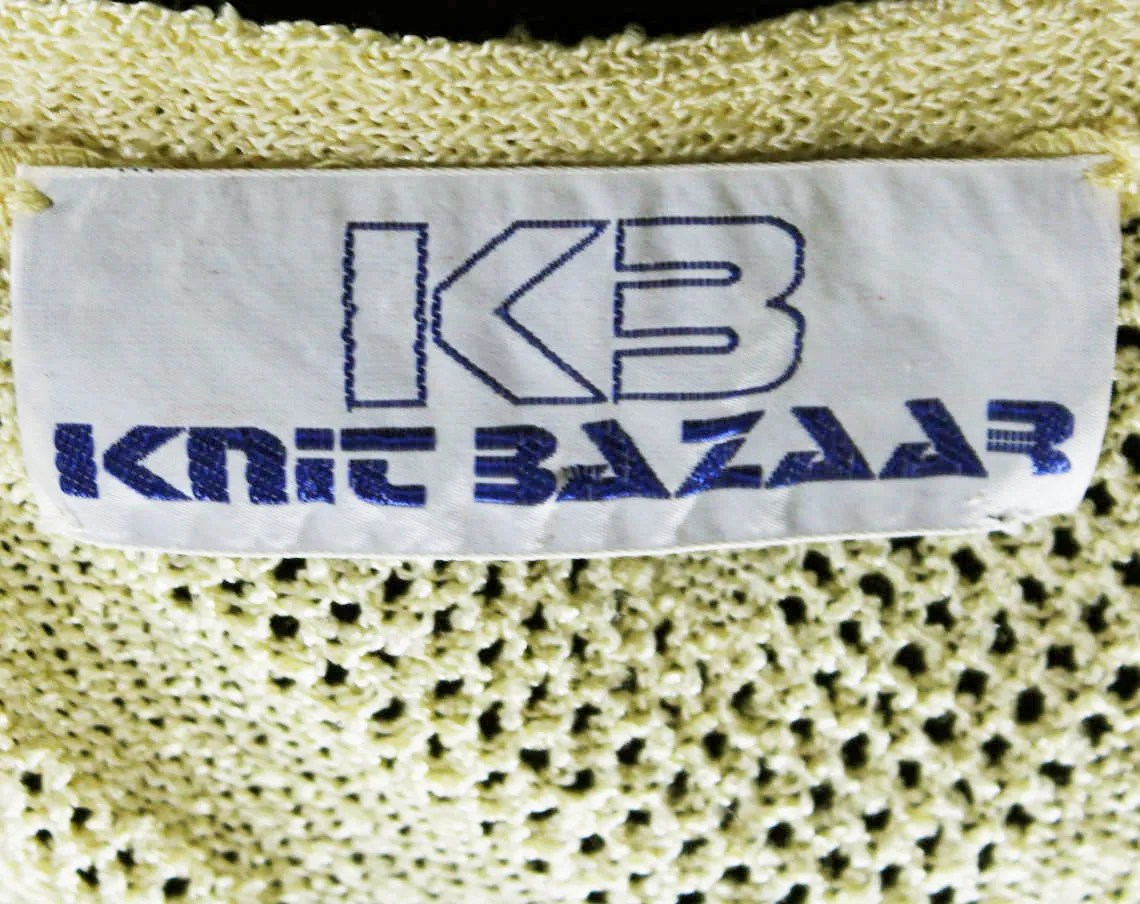 Size 4 Flapper Knit Dress - 1920s Style Yellow Four Pc Set - Small 70s Boho Style Knitwear by Knit Bazaar - Shell Skirt & Two Scarves - NOS